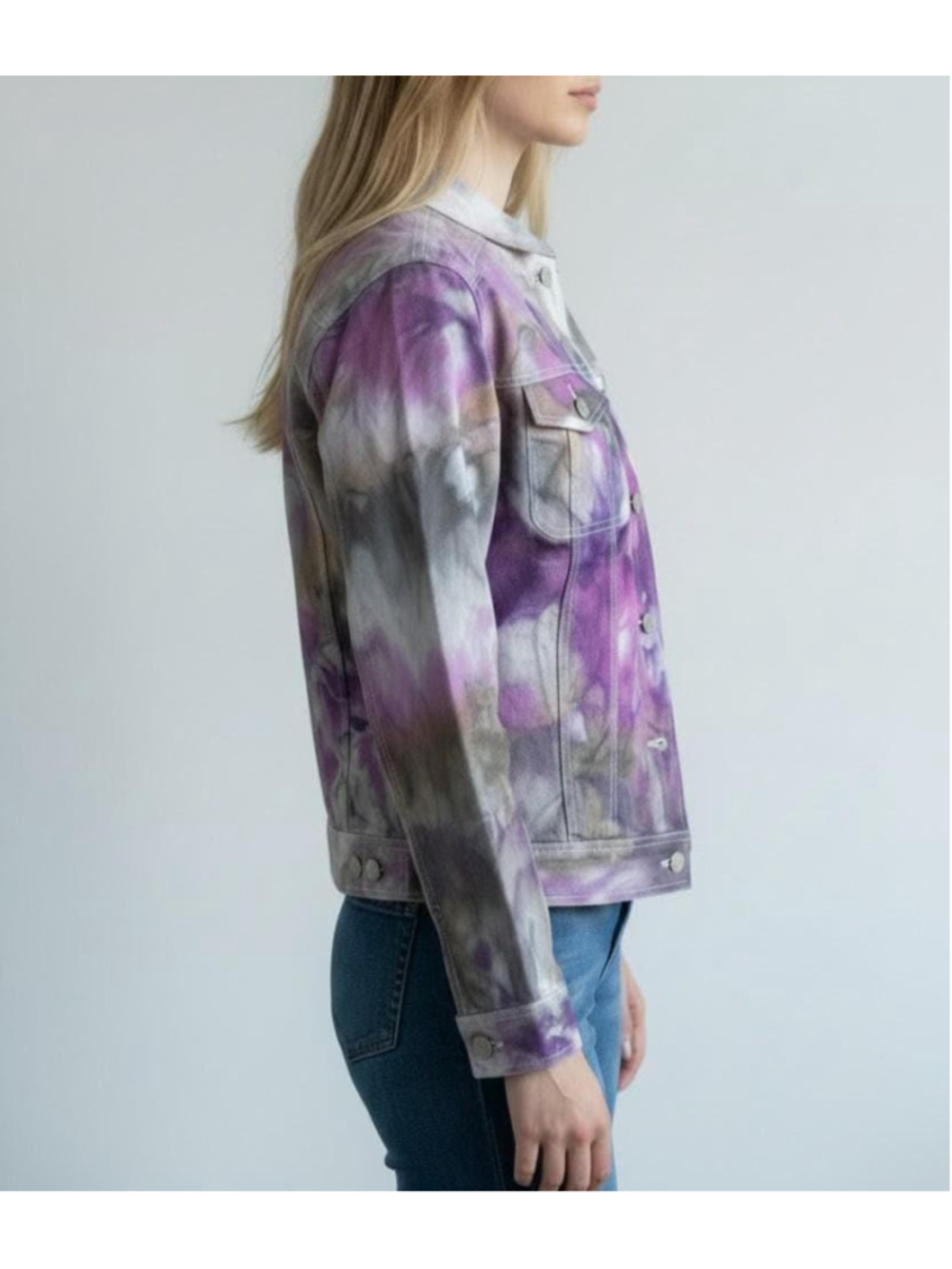 Large Hand-Dyed Eddie Bauer Jacket, Purple Tie Dye Cotton, Fitted Silhouette
